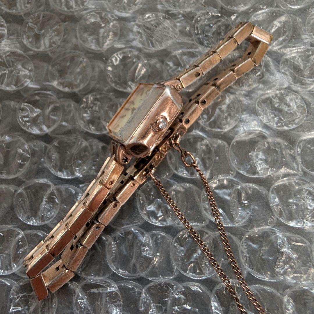 agete アガットK18GP ジュエリーローズゴールド スクエア 腕時計