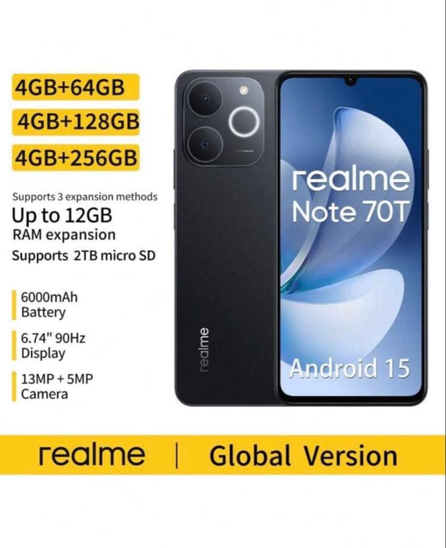 realme note70t スマートフォン4GB＋128GB