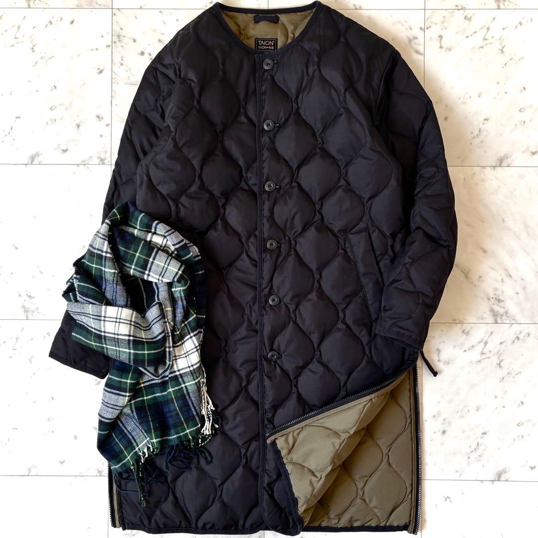 美品　ミリタリー クルーネックダウンコート ロング　ブラック　サイドスリット