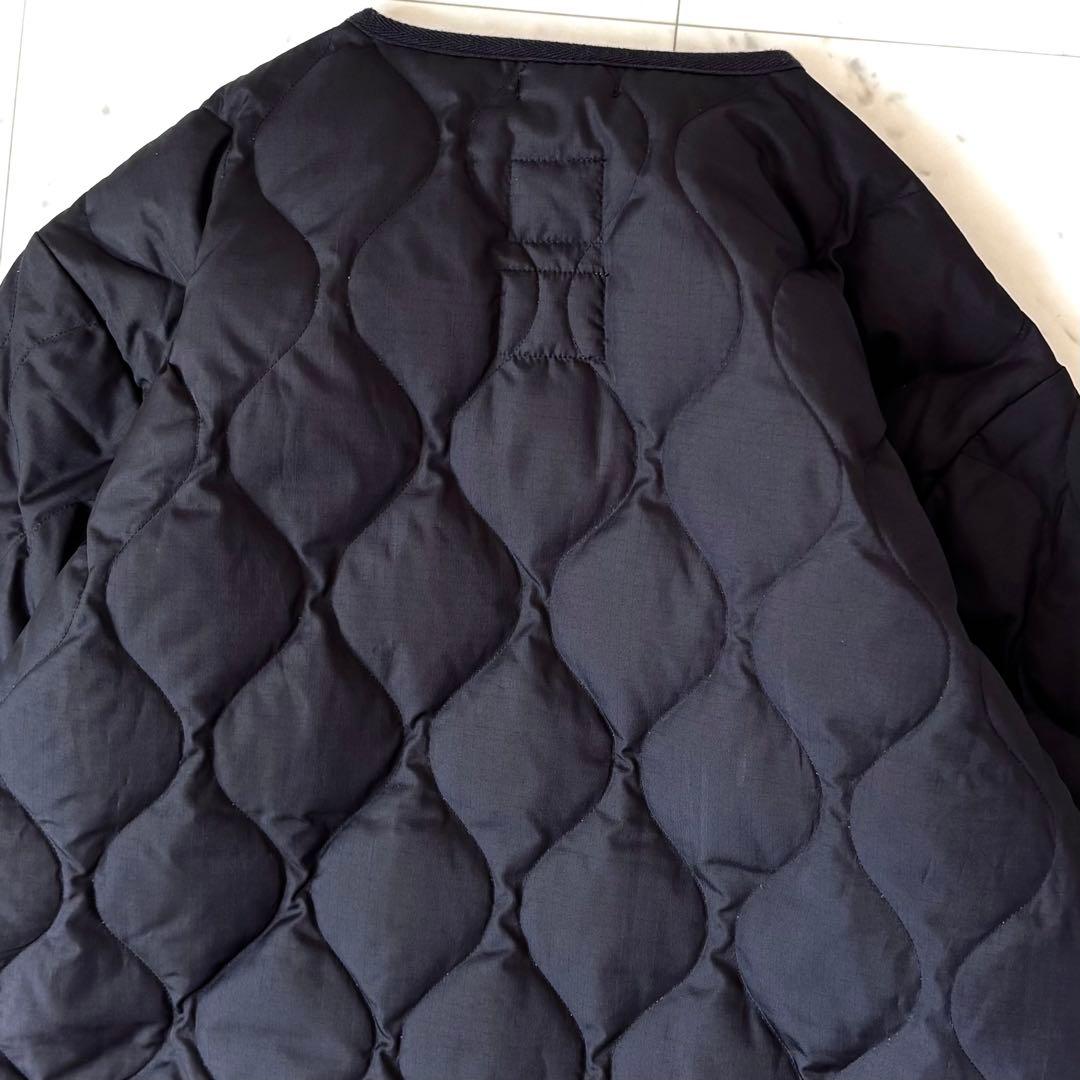 美品　ミリタリー クルーネックダウンコート ロング　ブラック　サイドスリット