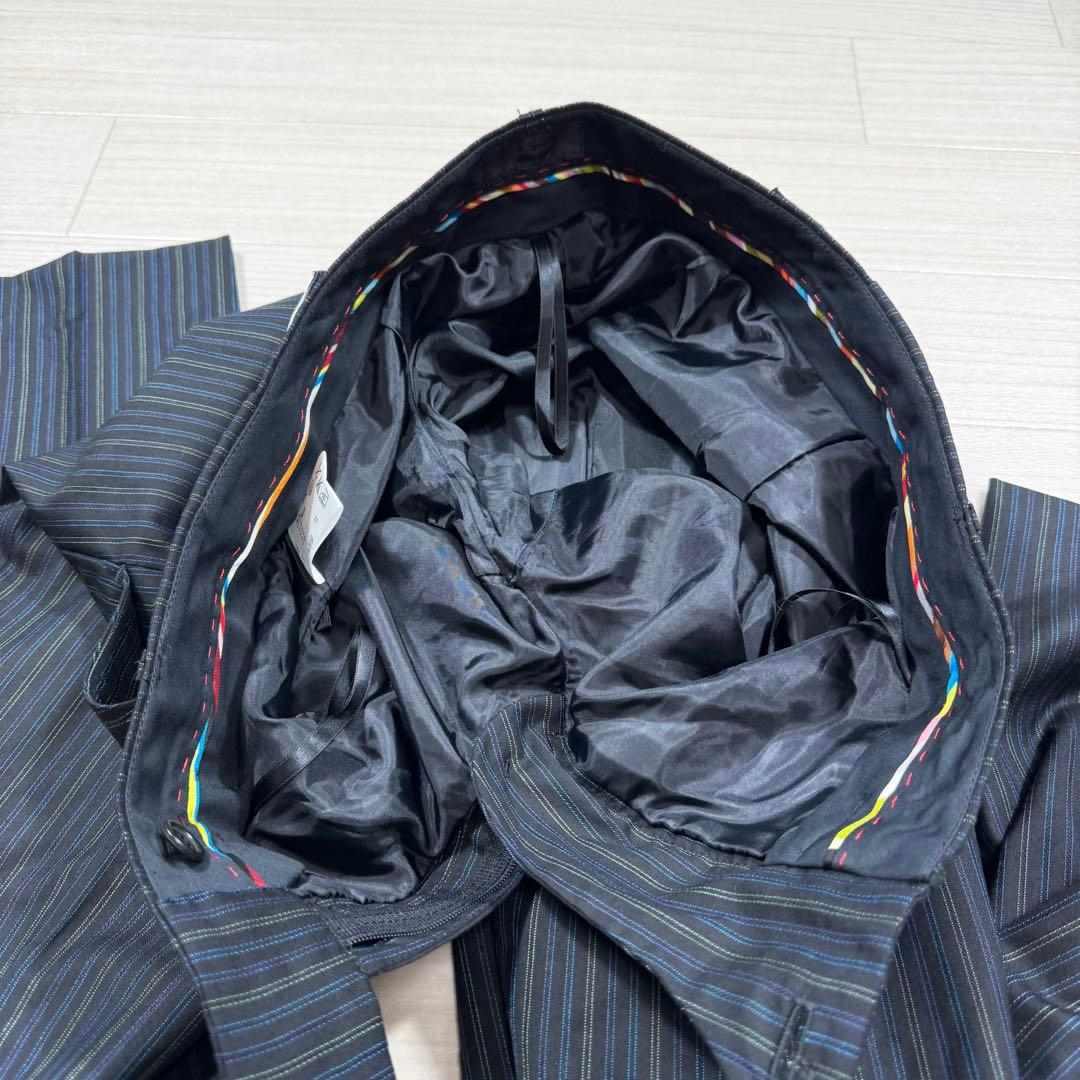 極美品 ポールスミスブラック 花柄 マルチストライプ パンツスーツ L