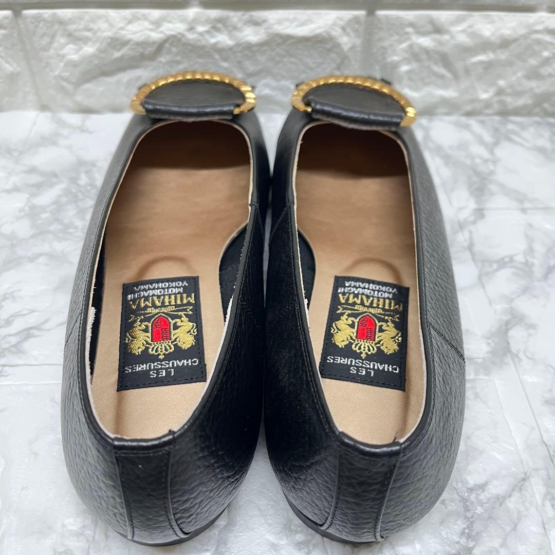 美品✨MIHAMA❣️ミハマフラット 24.5㎝ 黒金具フリンジ