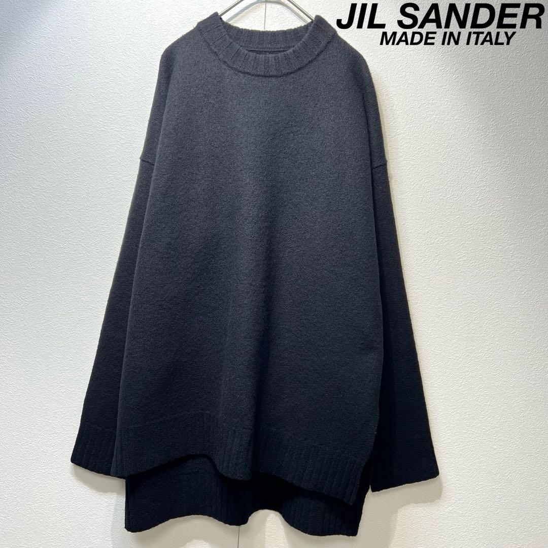 希少 JIL SANDER 上質 ウール サイドスリット クルーネック ニット