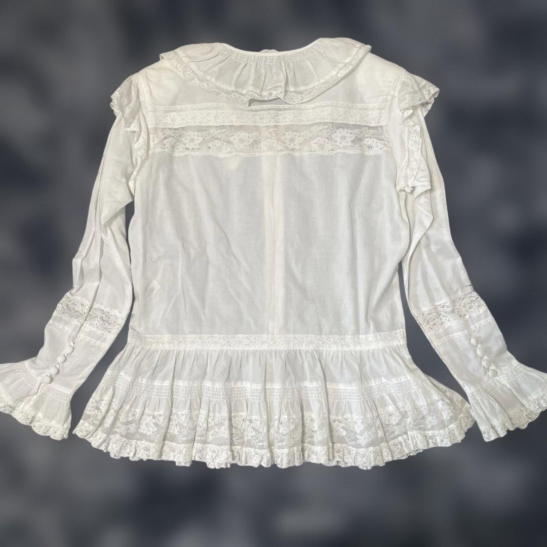 PINK HOUSE ピンクハウス　レース＆フリル　長袖コットンブラウス