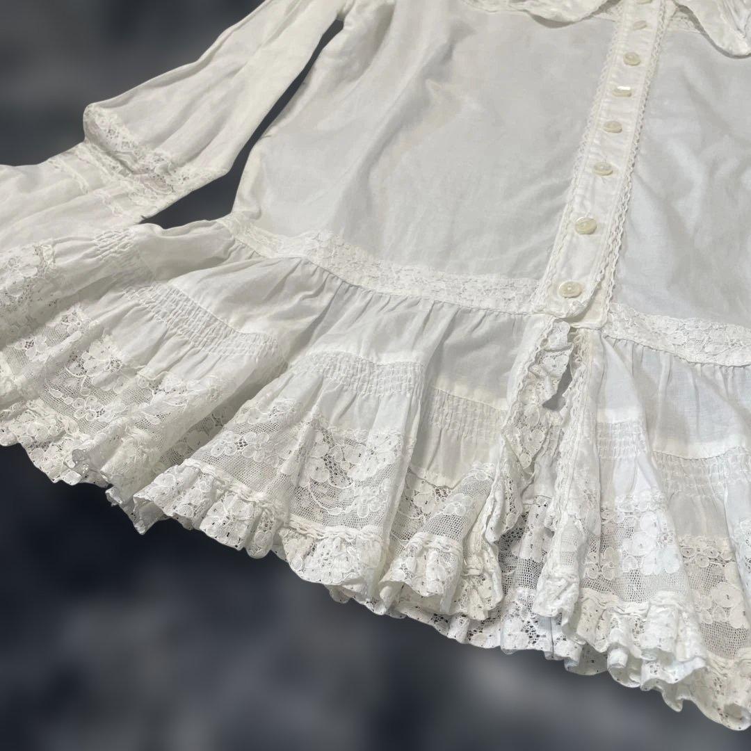 PINK HOUSE ピンクハウス　レース＆フリル　長袖コットンブラウス