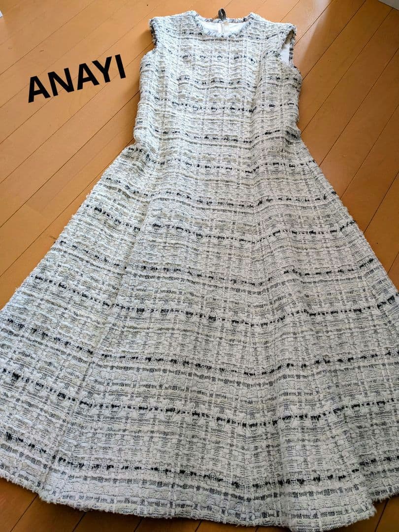 ANAYI　ノースリーブ ツイード フレアワンピース