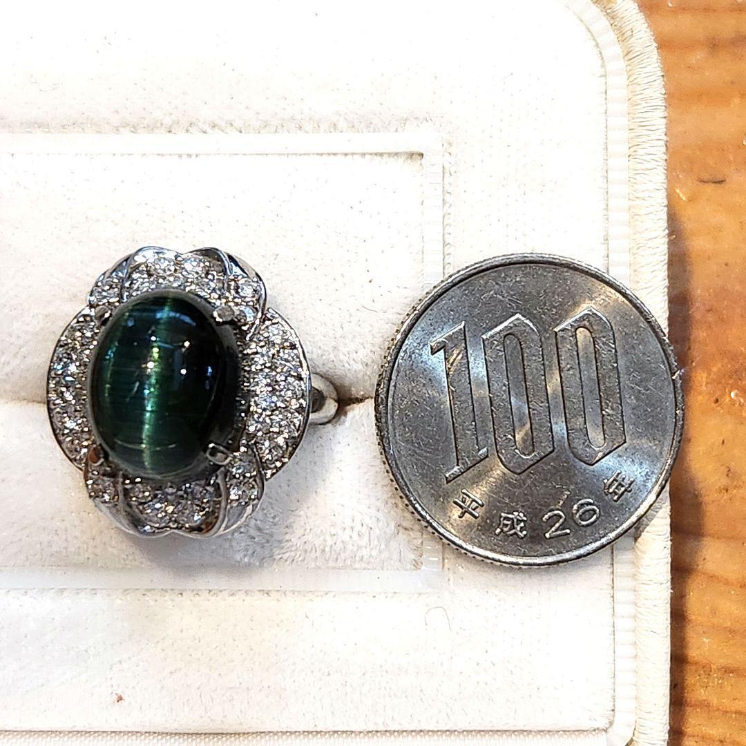 激レア‼️超大粒　9ct超え　くっきり猫目　グリーントルマリンキャッツアイ　pt