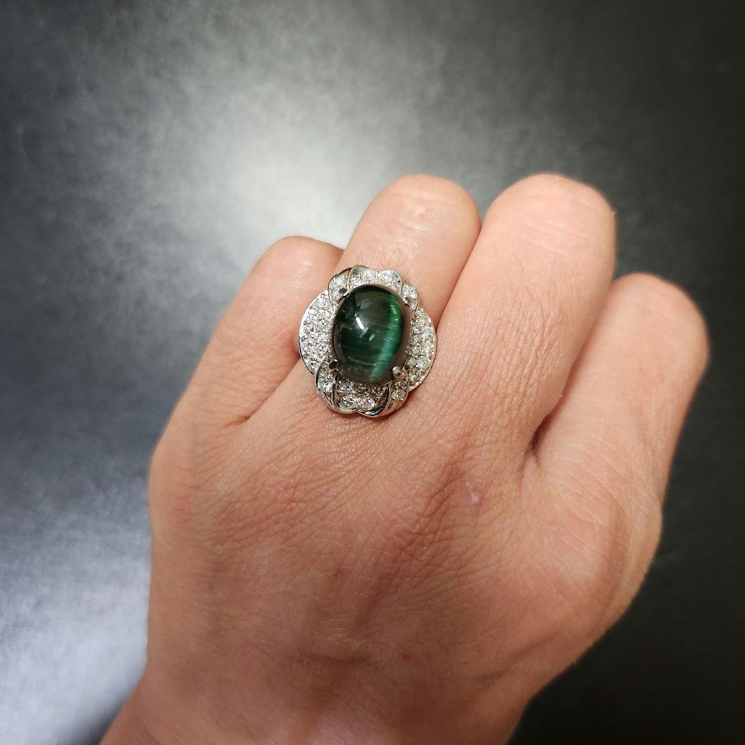 激レア‼️超大粒　9ct超え　くっきり猫目　グリーントルマリンキャッツアイ　pt