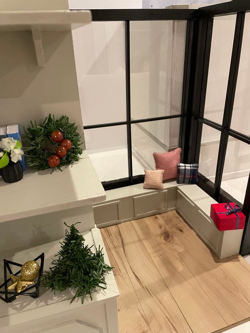 ドールハウス　撮影背景ボード　ハンドメイド☆ ルーム＆チェア＆シェルフ家具