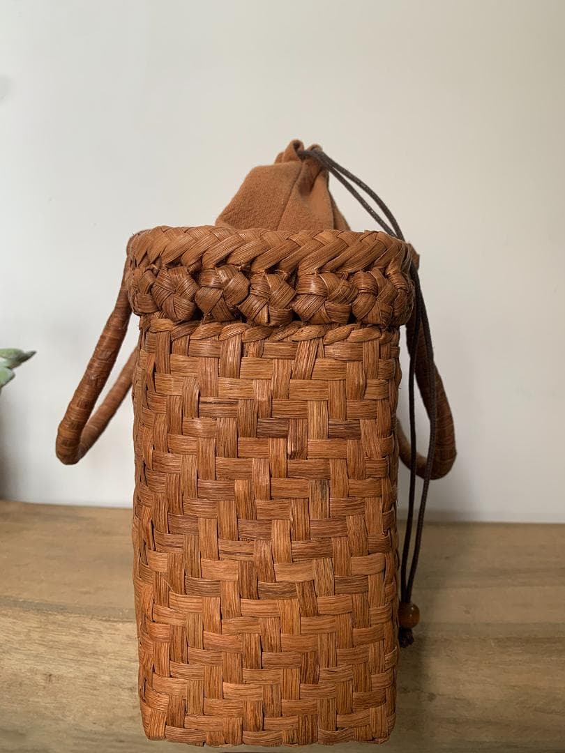 【期间限定】山葡萄 かごバッグ 六角花結び編み 網代編み 変則二重編み 内布付き