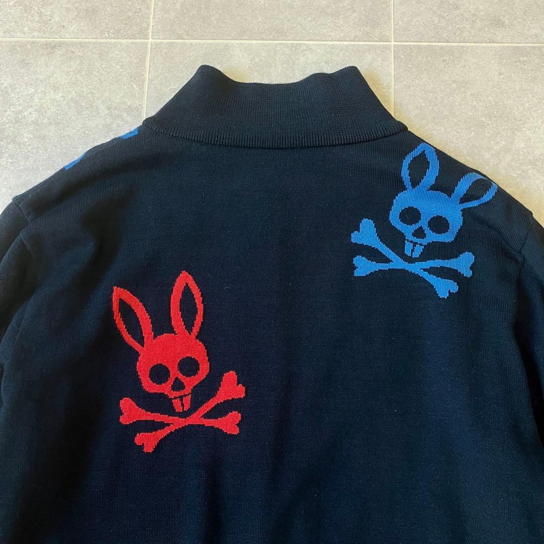 吉田サイコバニー 刺繍 ニットブルゾン ネイビー ジップアップ 蓄熱 L