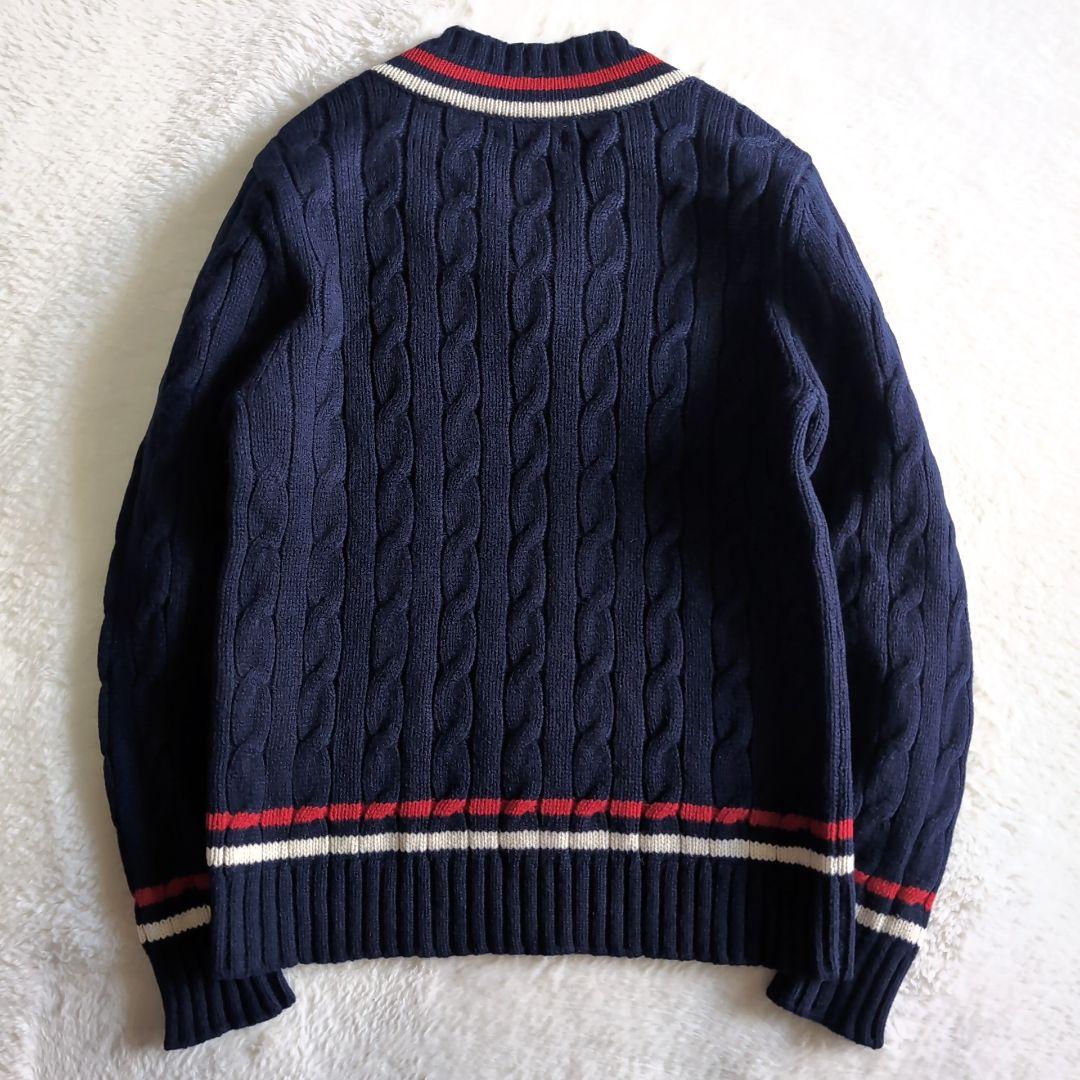 美品 フレッドペリー ウール ケーブル チルデンニット M ネイビー