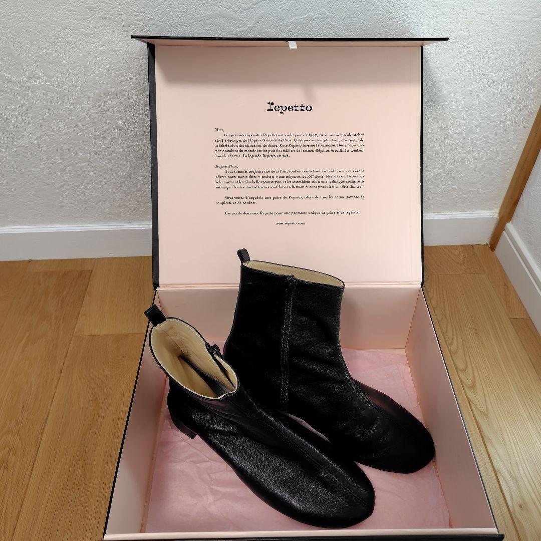 レザー ブラックブーツ サイドファスナー 中ヒール