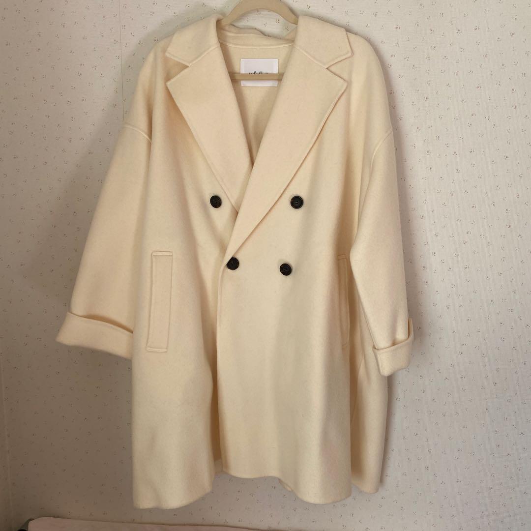 ミラオーウェン24AWワイドシルエットダブルブレストコート　F アイボリー