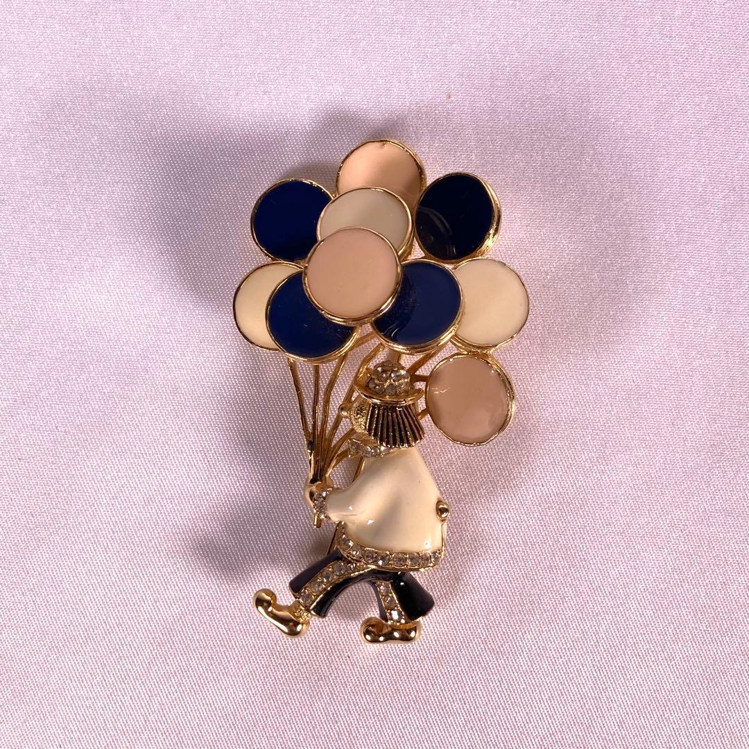 希少 CINER サイナー　ヴィンテージ 風船 ブローチ　ネイビー　ピンク