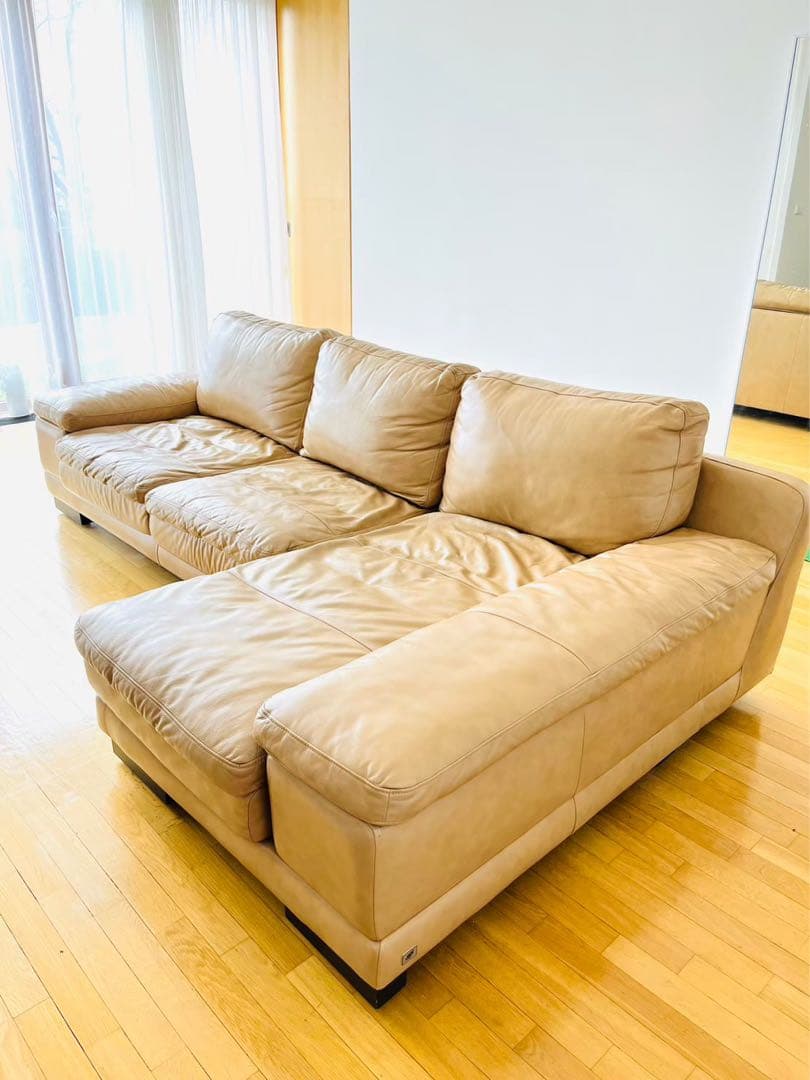 イタリア製本革仕様 L字型高級ソファー　ベージュ