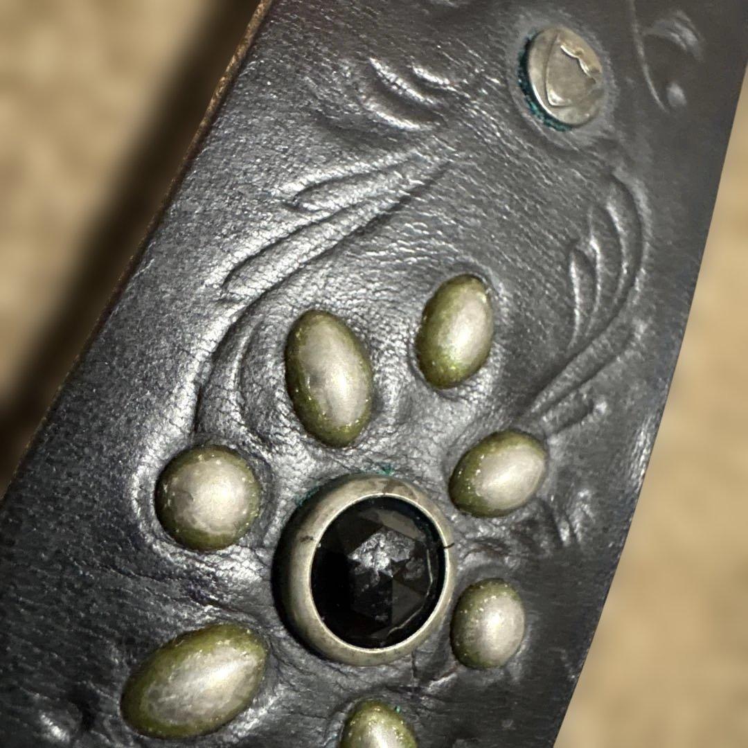 34inch カービング　ピーナッツ　HTC レザースタッズベルト　ブラック