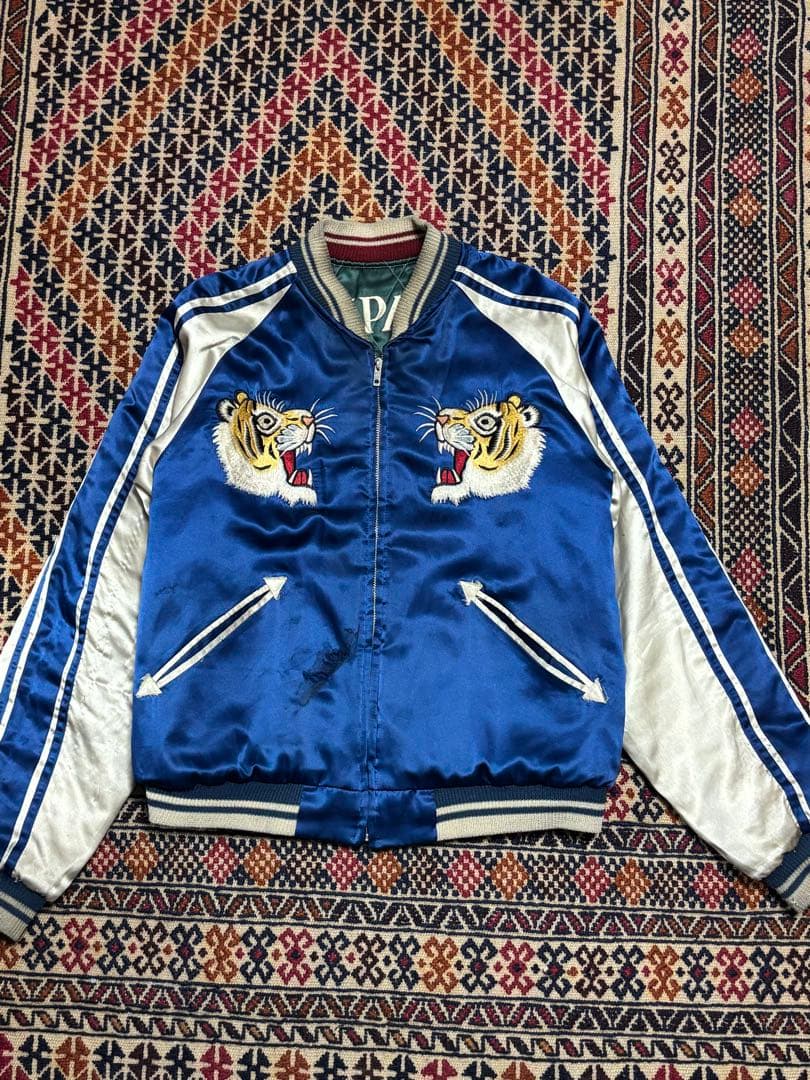 テーラー東洋　スカジャン　トラ　鷹　富士　キルティング　アゴ虎　ブルー　グリーン