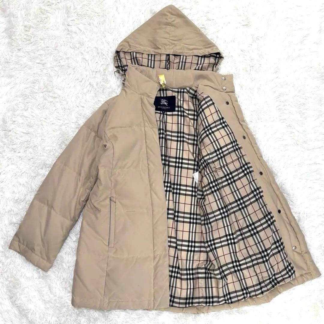 バーバリーロンドン ダウンコート ノバチェック フード収納 2WAYベージュ M