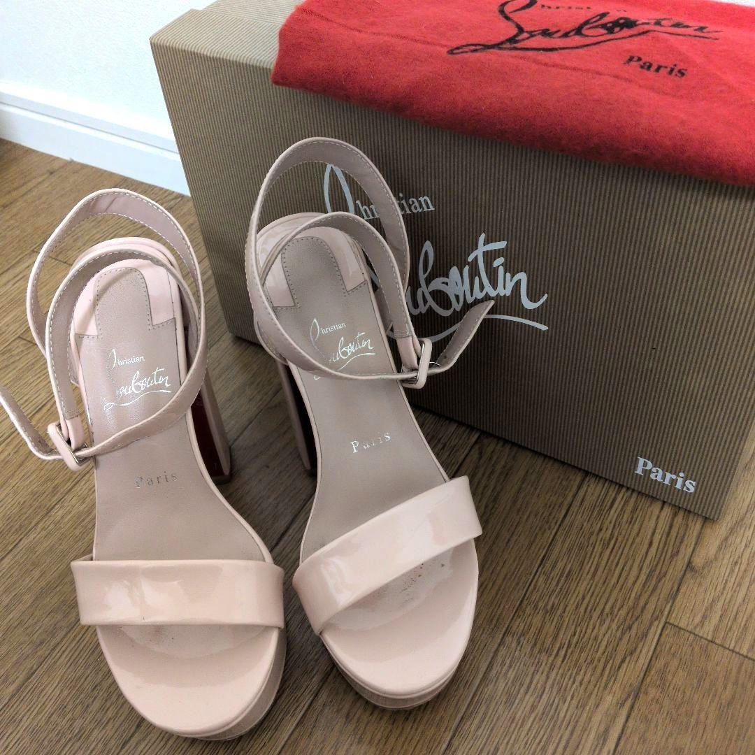 Christian Louboutin エナメル レザー サンダル 太ヒール