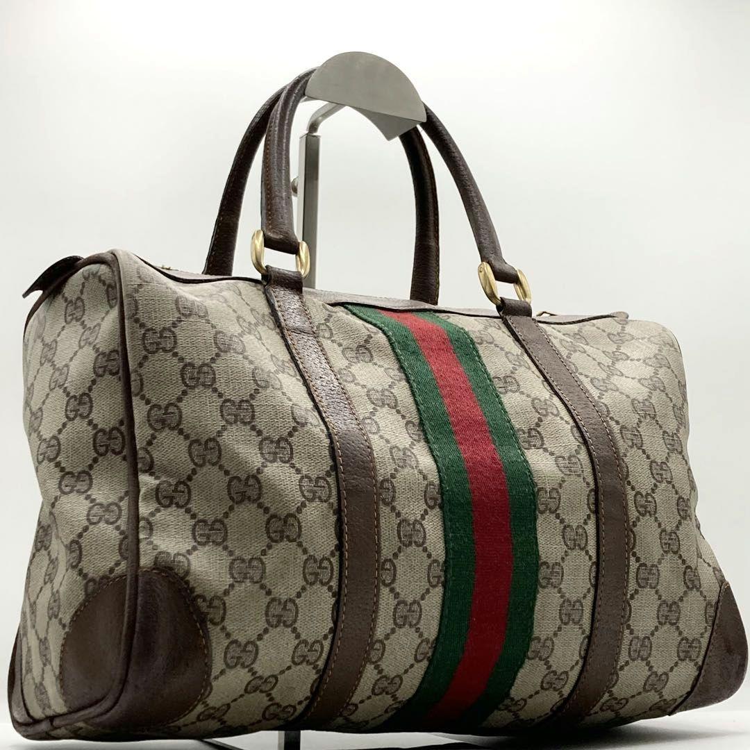 GUCCI シェリーライン ボストンバッグ レザー PVC ハンドバッグ GG