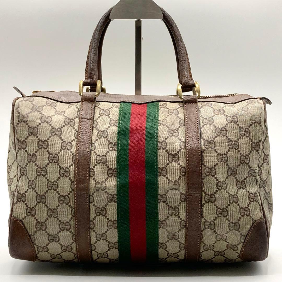 GUCCI シェリーライン ボストンバッグ レザー PVC ハンドバッグ GG
