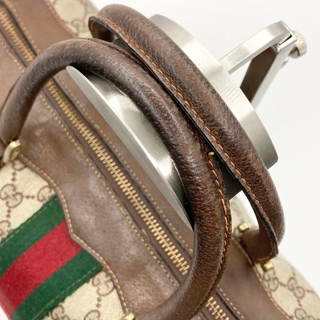 GUCCI シェリーライン ボストンバッグ レザー PVC ハンドバッグ GG