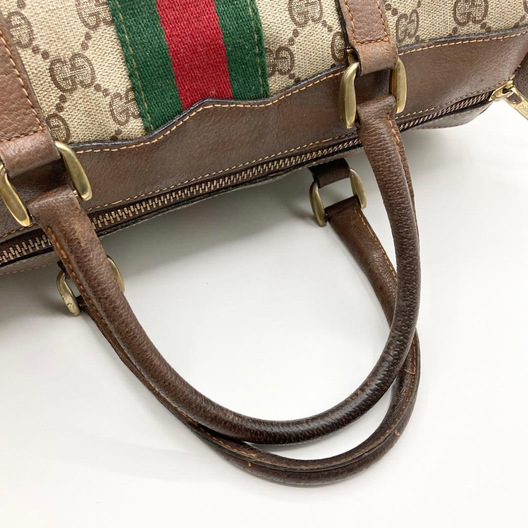 GUCCI シェリーライン ボストンバッグ レザー PVC ハンドバッグ GG