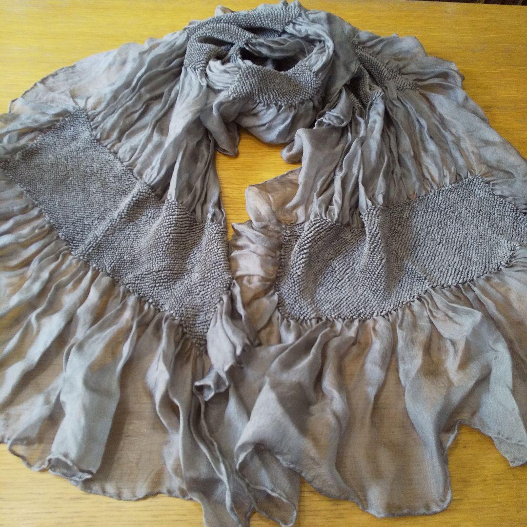 み*ろ様 京都、片山文三朗商店、グレージュの100%シルク手絞りビッグストール