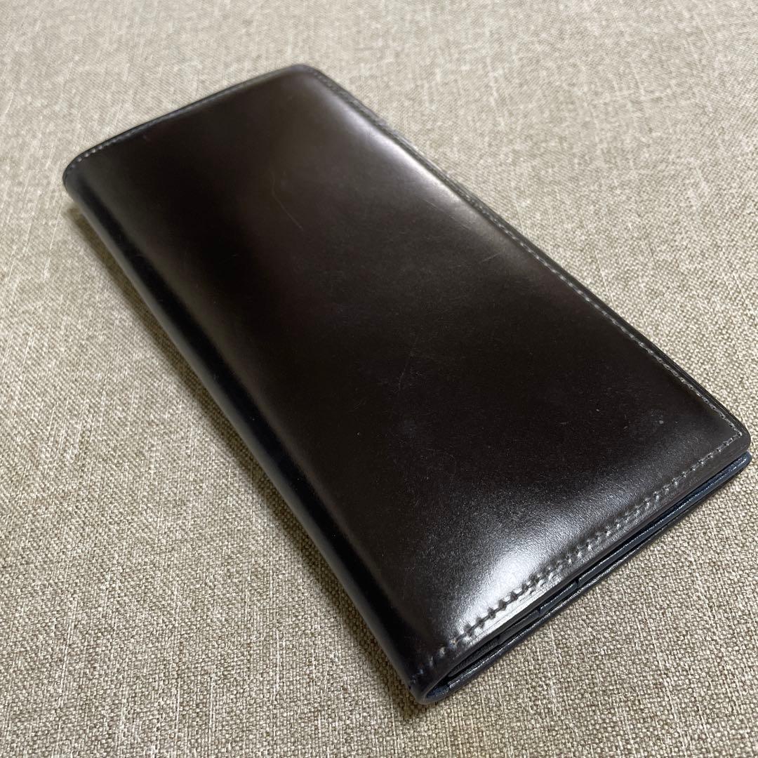 【キプリス】長財布(小銭入れ付き)オイルシェルコードバン＆シラサギレザー　黒X紺