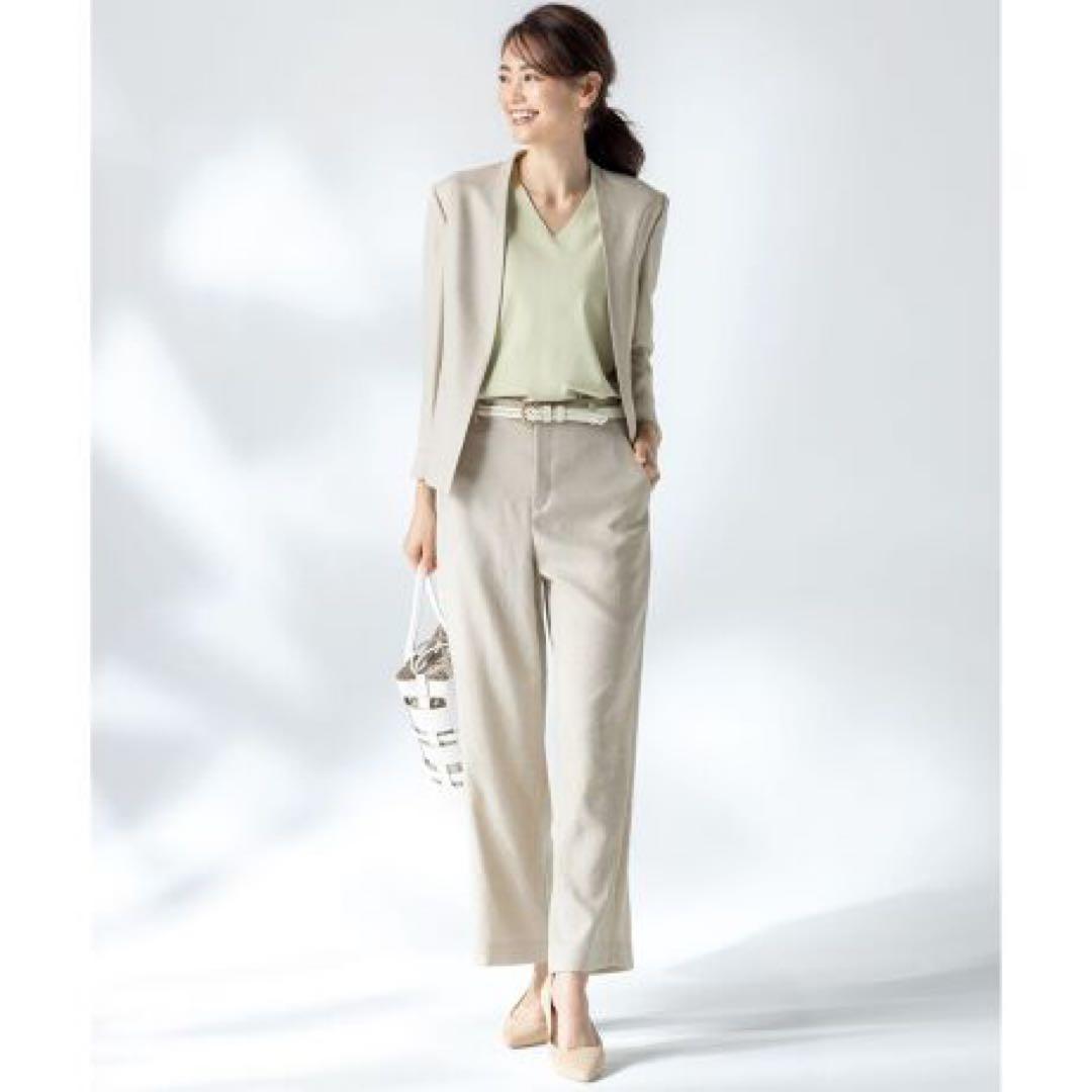 新品　23区　ノーカラージャケットスーツ　セットアップ　40 ベージュ