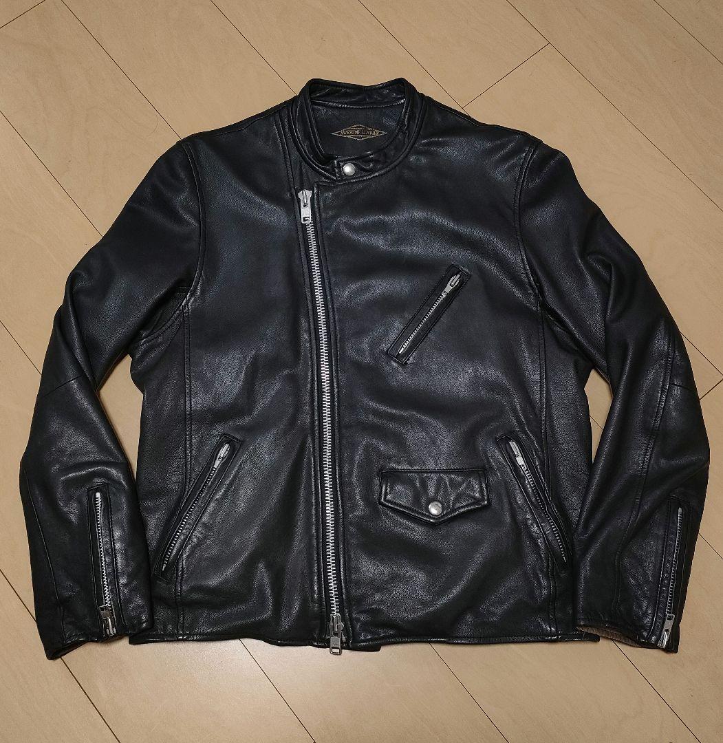 本*り様 美品 AWESOME LEATHER スタンドダブルライダースジャケッ