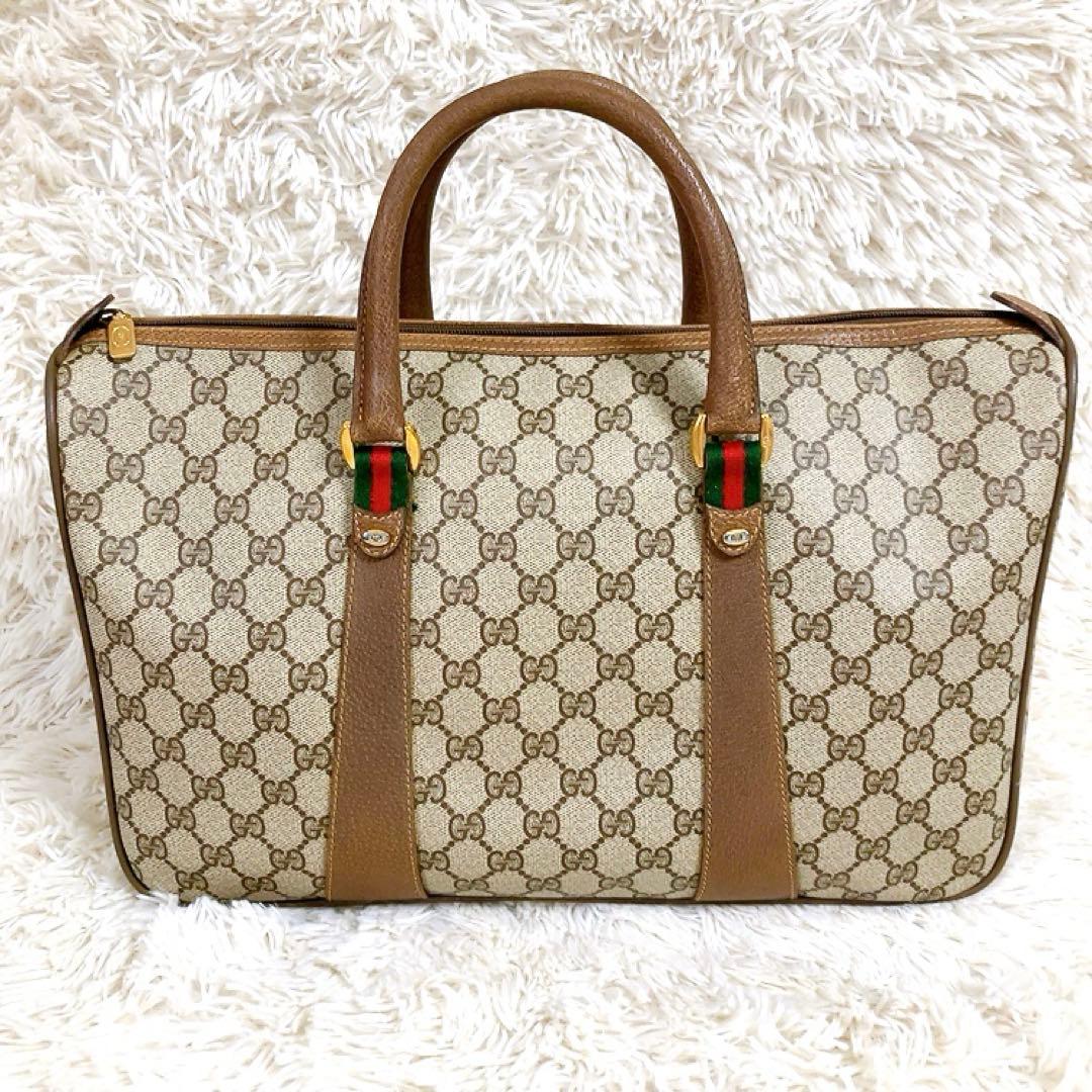 【超美品】GUCCI　ミニボストン　GG　インターロッキング　シェリー　ブラウン
