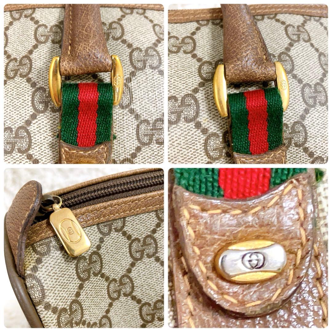 【超美品】GUCCI　ミニボストン　GG　インターロッキング　シェリー　ブラウン