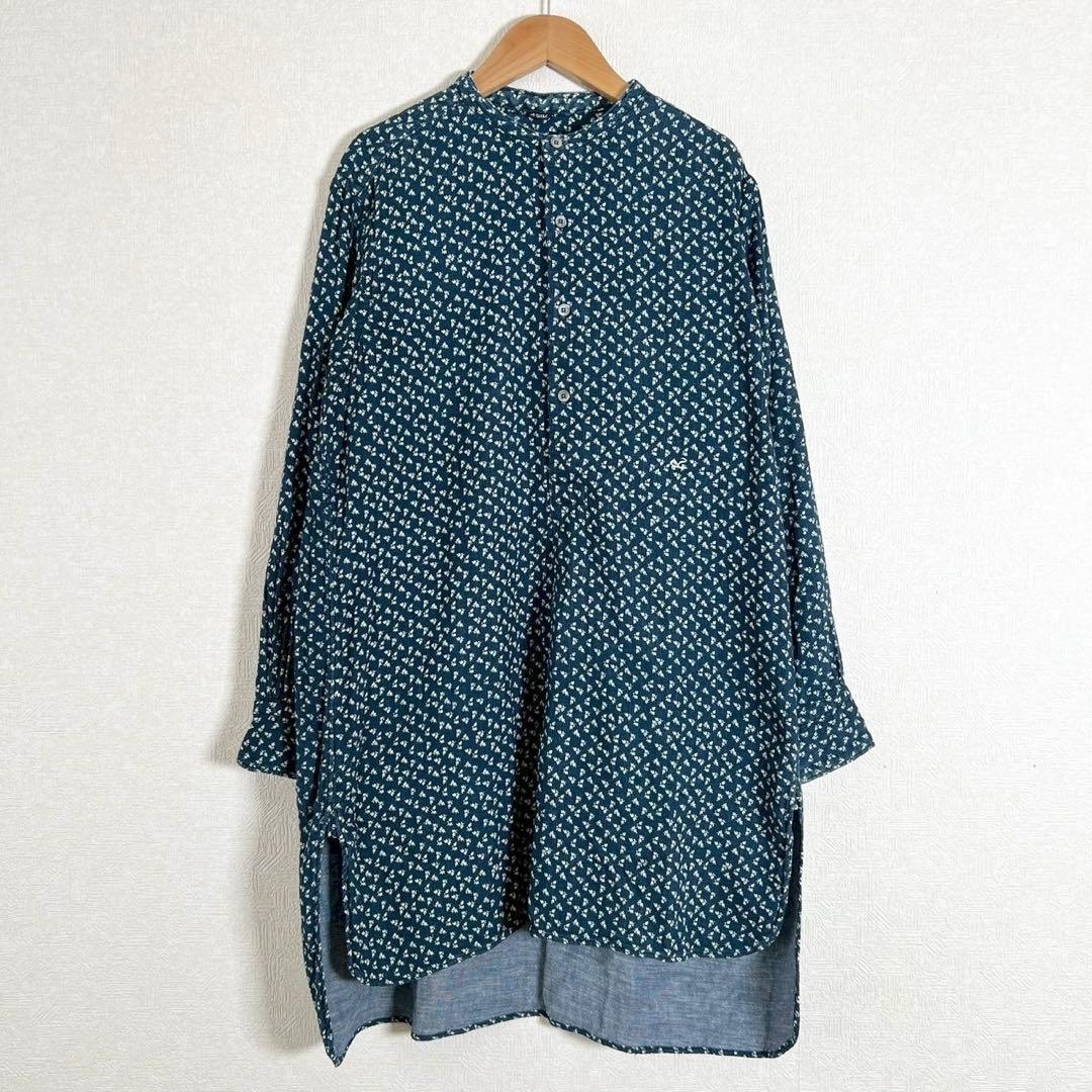 45R インディゴ 小花柄 グーグシャツ ワンピース ロングブラウス