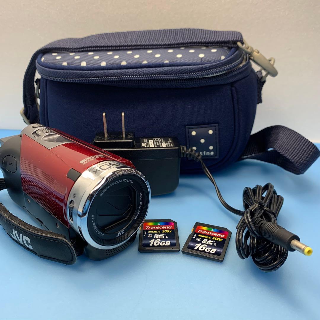 良品 JVC GZ-HM155 ビデオカメラ ワインレッド SDカード×2