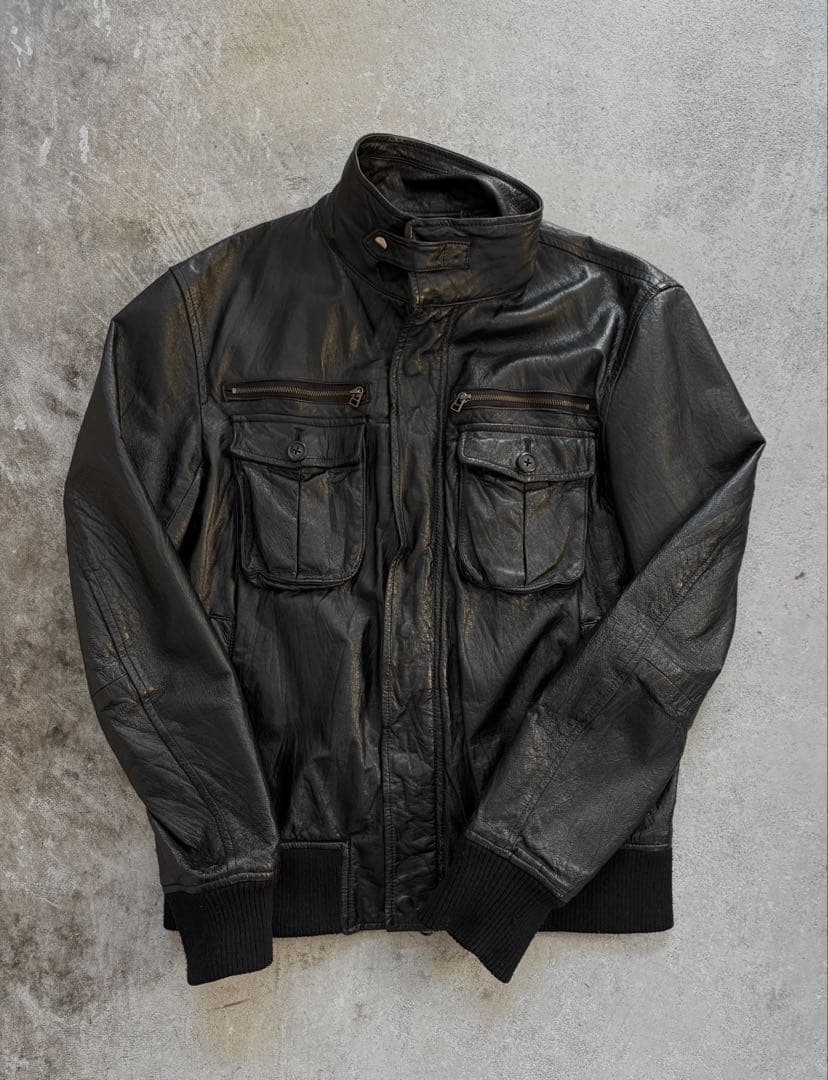 本革　ハイネック　レザージャケット　ジップ　archive