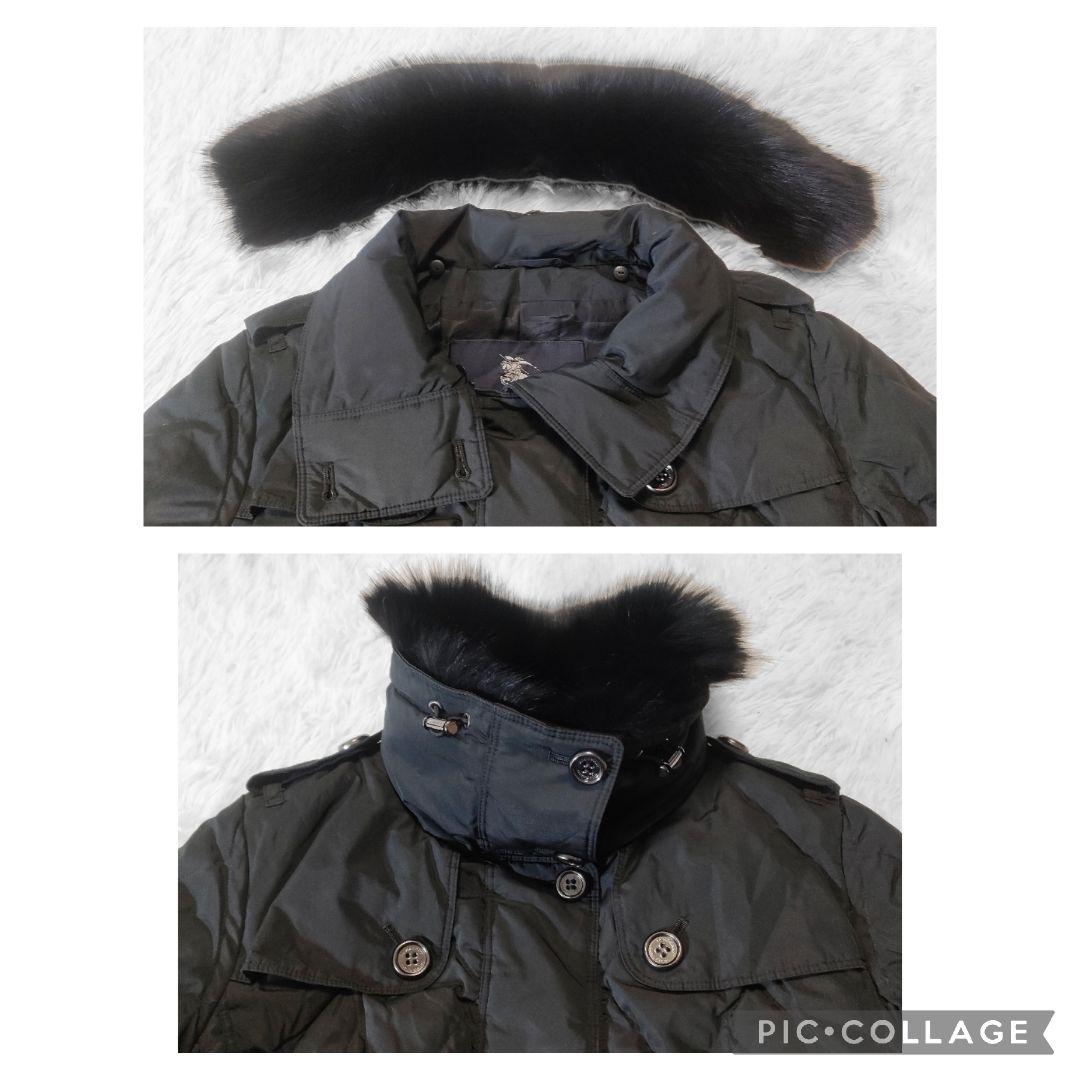 バーバリーロンドン　ダウンコート　フォックスファー　シャドーチェック　黒　40