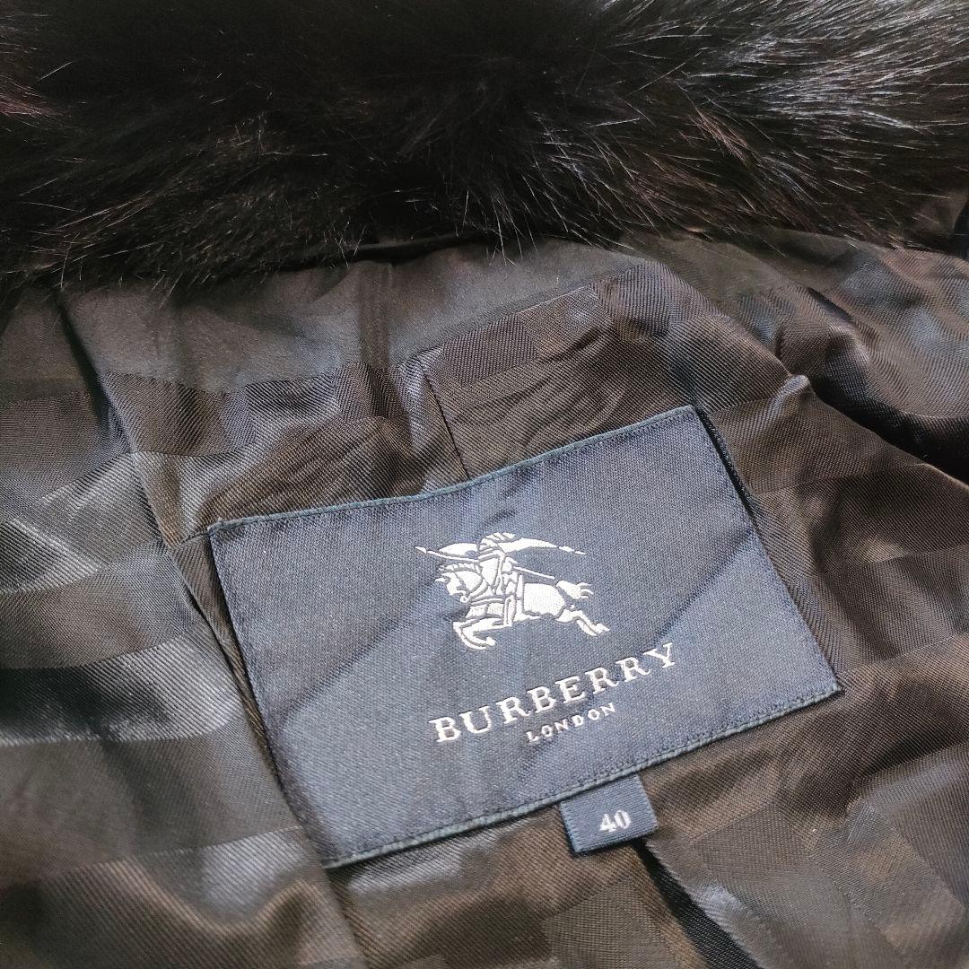 バーバリーロンドン　ダウンコート　フォックスファー　シャドーチェック　黒　40