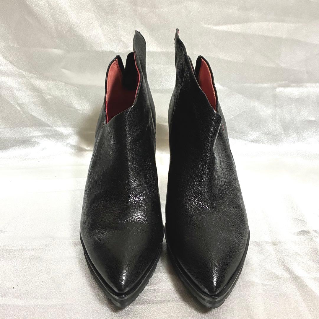 美品❣ MANA マナ ショートブーツ ブーティ 変形ヒール レザー ブラック