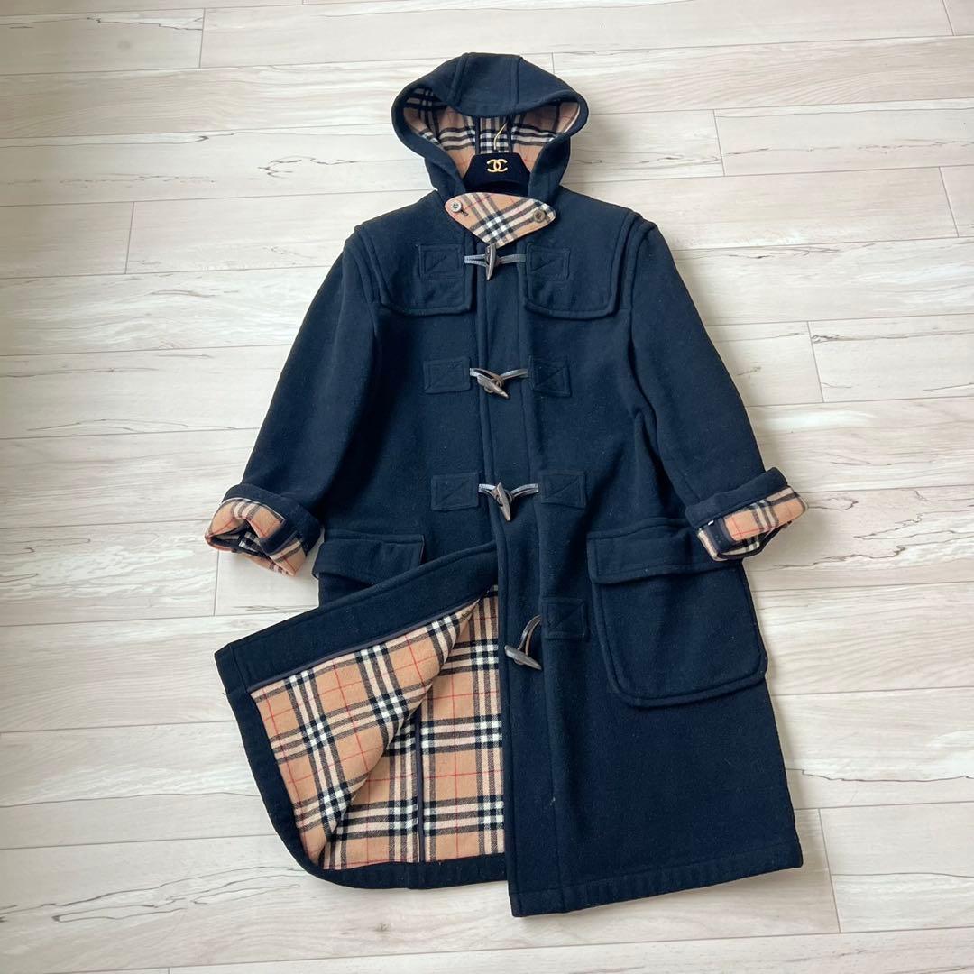 バーバリーズブルーレーベル　ロングダッフルコート　ノバチェック　ダブルフェイス