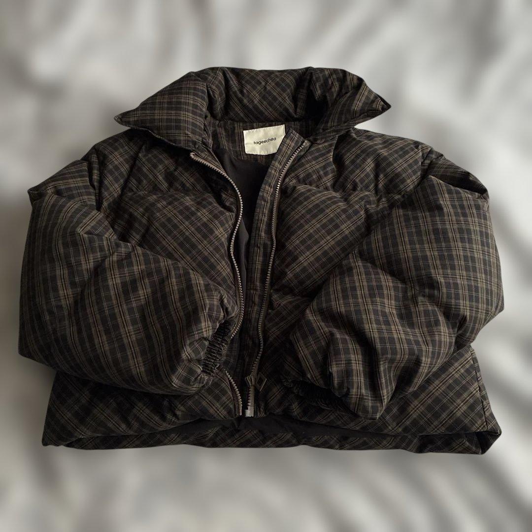 tageechita チェック柄 ショートダウンジャケット