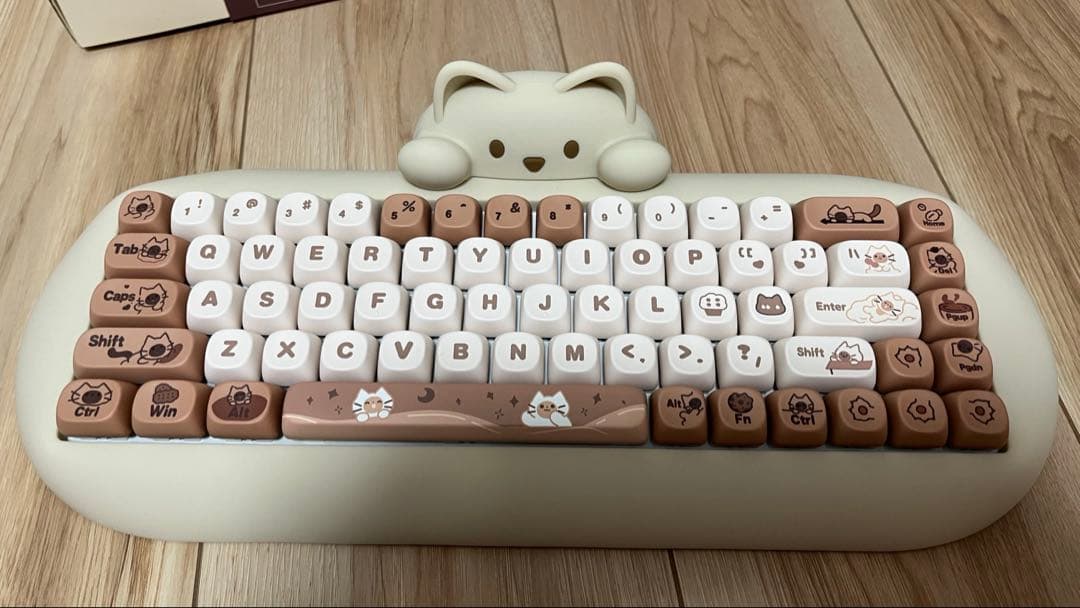 YUNZII 猫 デザイン キーボード 本体 ブラウン ミルクスイッチ