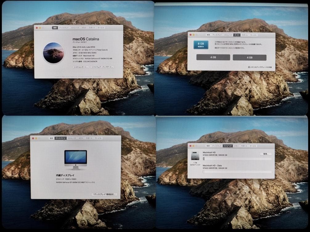 中古美品 作動確認済 iMac 21.5インチ Late2012 1TB8GB
