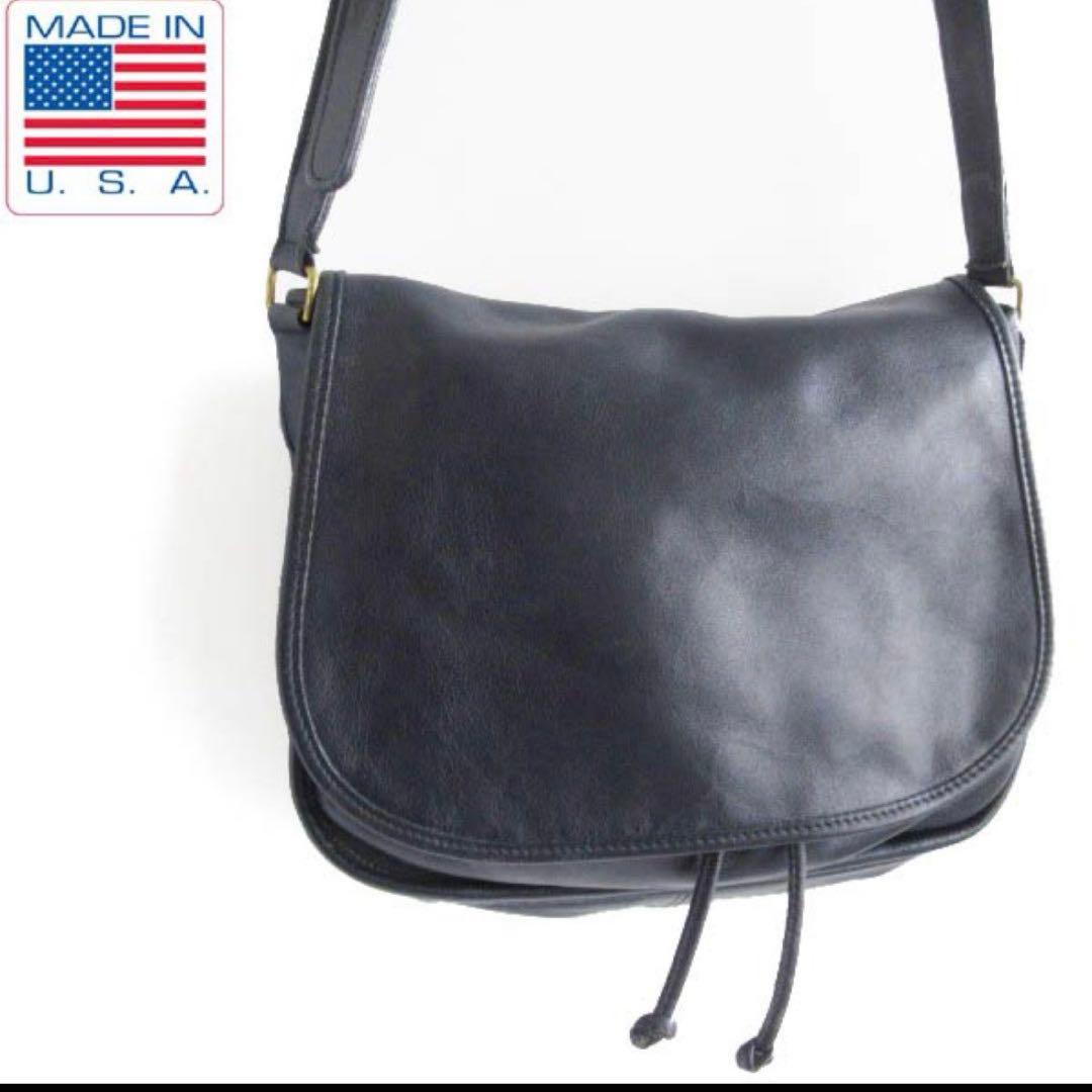 USA製 COACHオールドコーチ フラップタイプ レザーショルダーバッグ 紺系