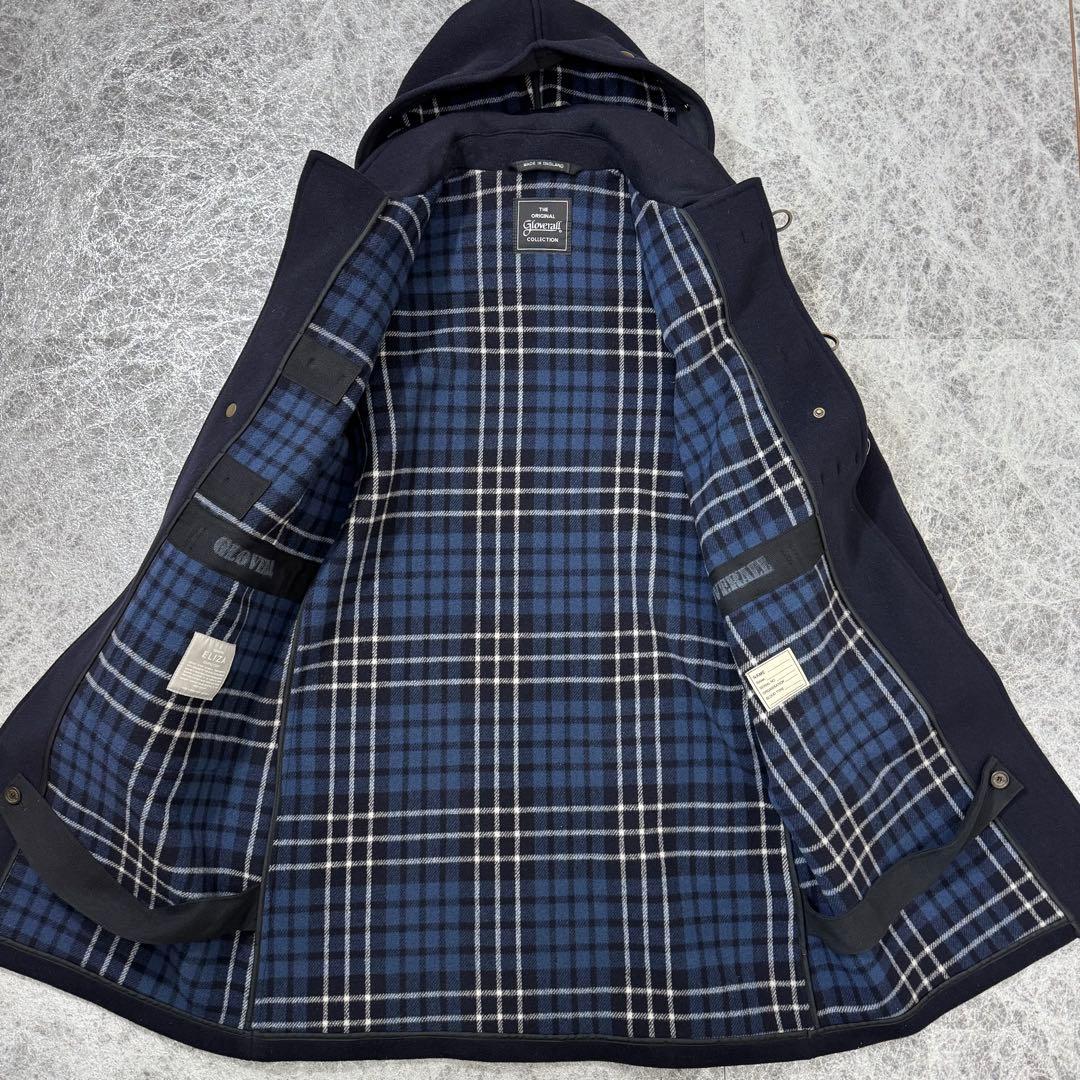 美品 グローバーオール ELIZA ロングダッフルコート 裏地チェック 44 紺