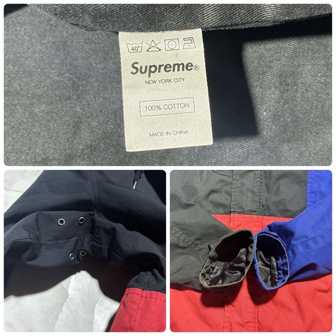 SUPREME ナイロンジャケット　マルチカラー　フード収納　襟ロゴ　赤　青　M