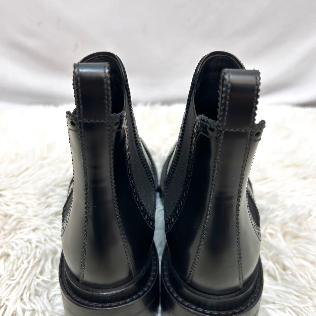 美品　HERMES サイドゴアブーツ　ブラック　ウィングチップ　レザー　保存袋