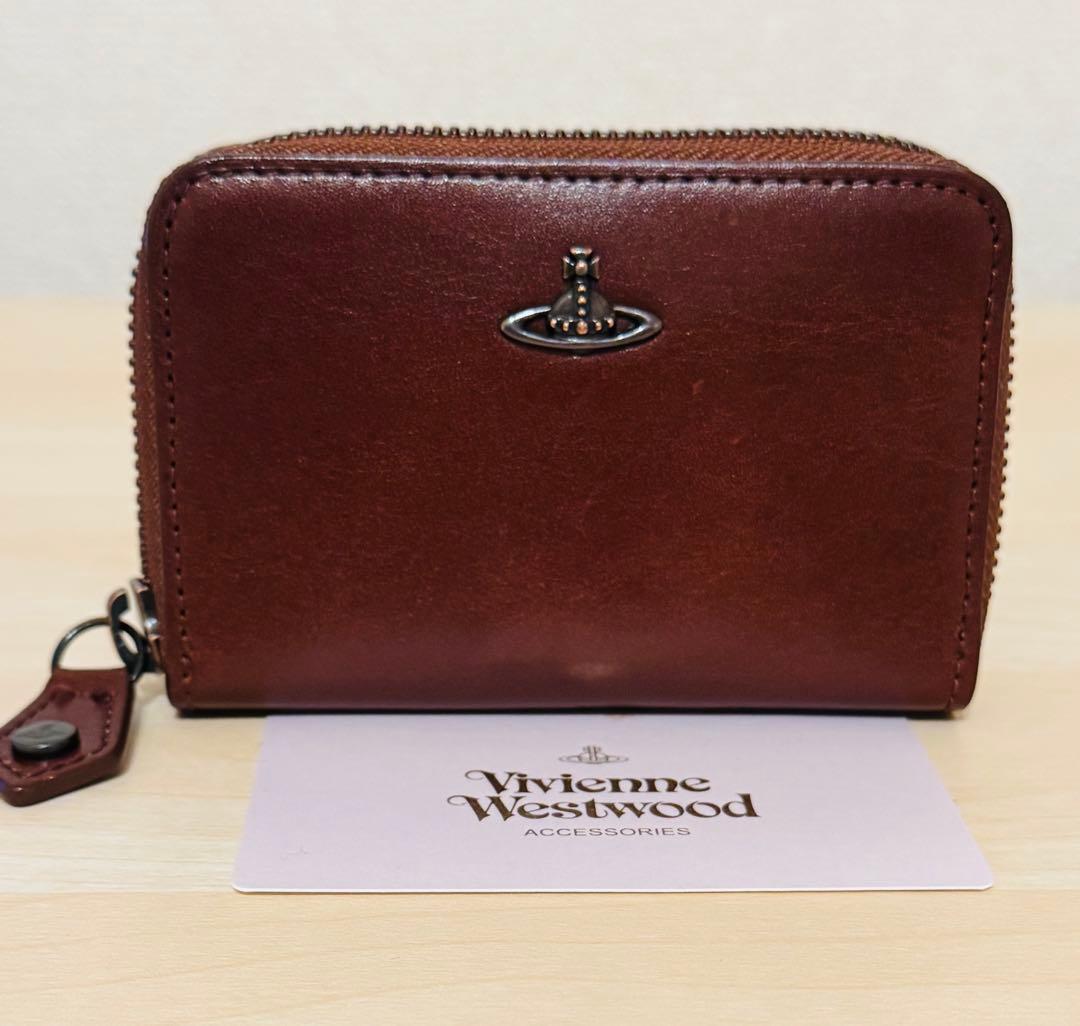 新品☆ヴィヴィアンウエストウッド☆キーリング付き ラウンドファスナー小銭入れ☆茶
