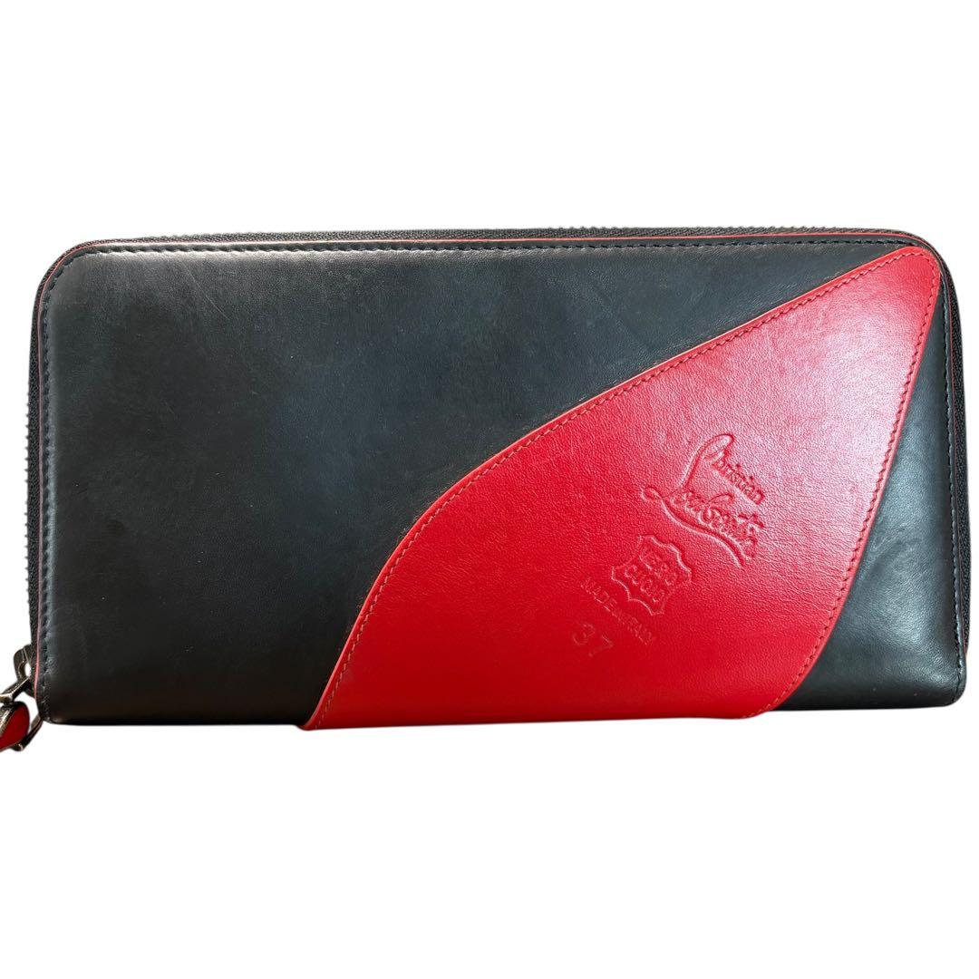 希少　美品 クリスチャンルブタン パネトーネ 長財布 デカロゴ レザー 赤 黒